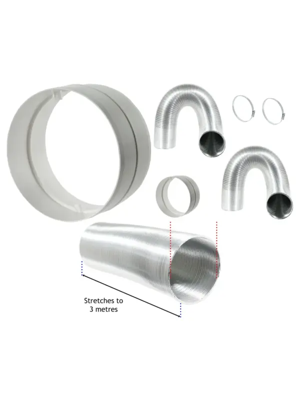 HVAC Ducting Kit - Two 5m x 3m Flexible Vent Hoses, Connector & Clips