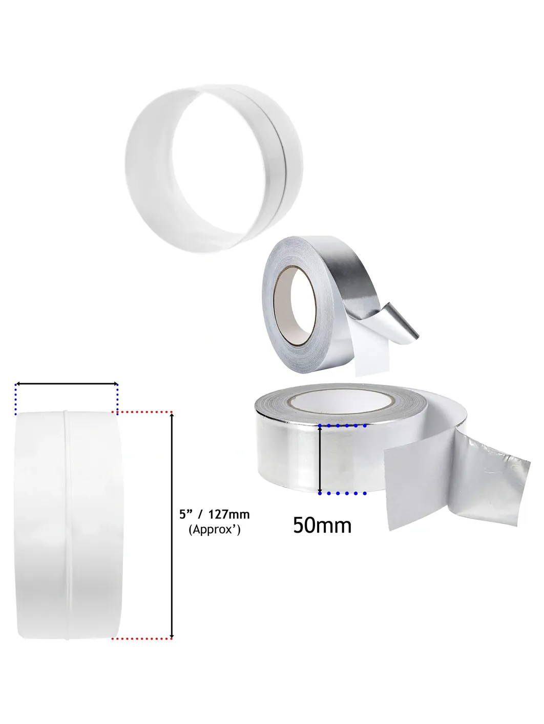 HVAC Vent Connector Kit - 5 Hose Adapters + 45m Aluminum Foil Tape