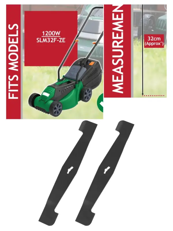 Hyper Tough 32cm Powder Coated Steel Lawn Mower Blade Pack of 2