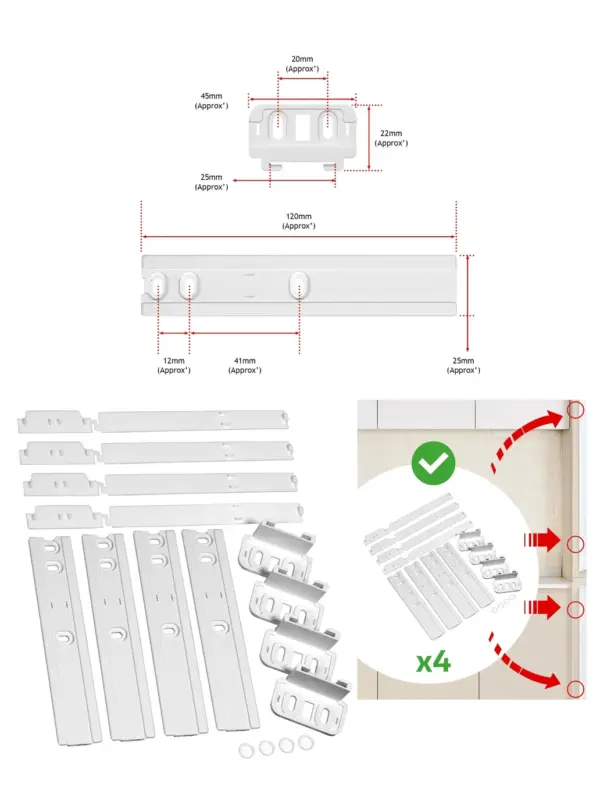 Indesit Fridge Door Slide Mount Bracket – 4‑Piece Fixing Kit