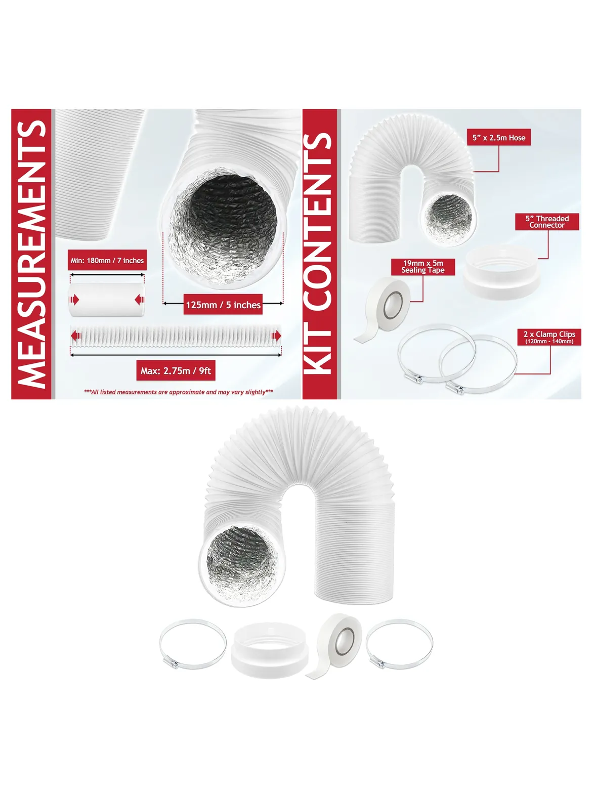 Insulated HVAC Vent Hose Kit - PVC/Aluminum Foil Duct Pipe, 5x2.5m