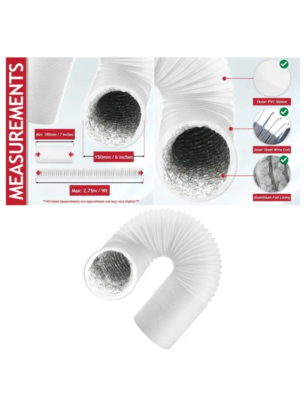 Insulated PVC HVAC Vent Hose with Aluminum Foil – 6×2.5m Flexible Duct