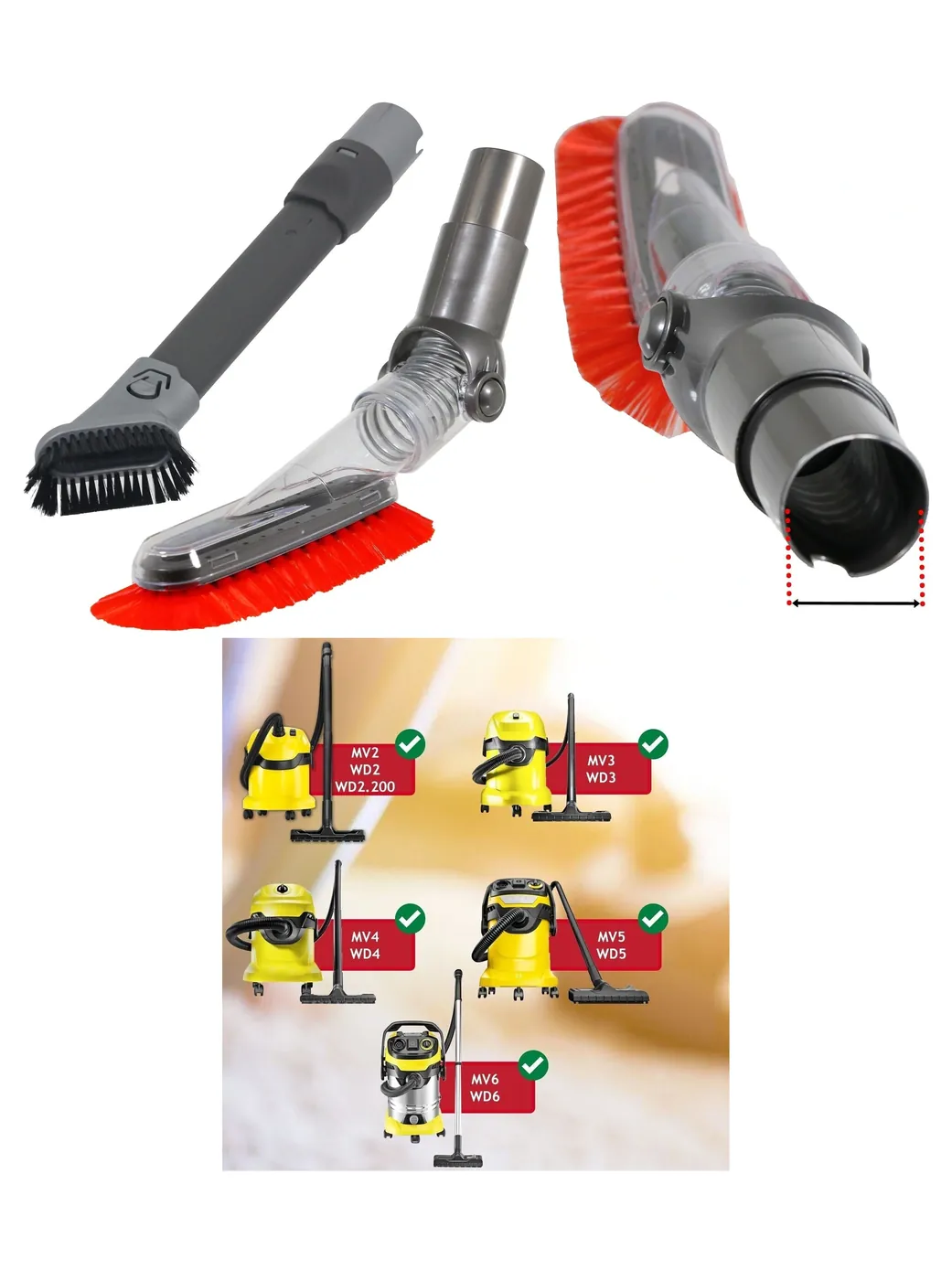 Karcher Vacuum Brush Kit Soft Dusting & Crevice Tools for WD2-6 MV2-6