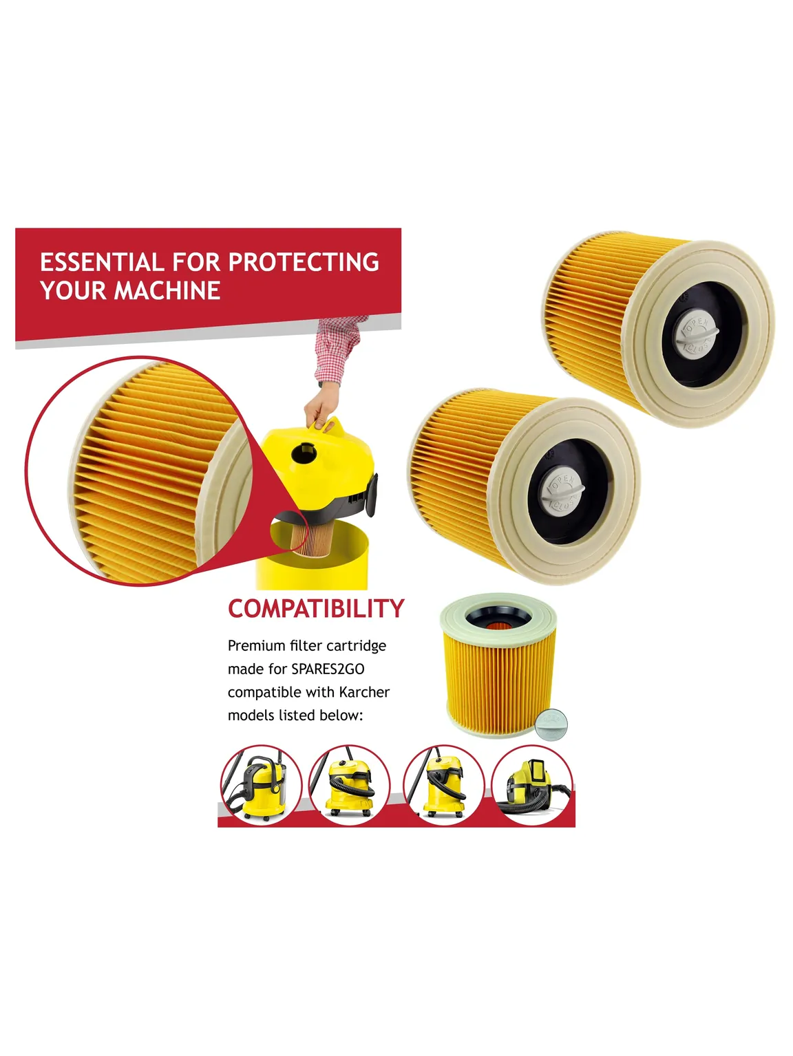 Karcher Vacuum Filter Cartridge (2 pcs) – fits WD3370/A2504/A2654/A223