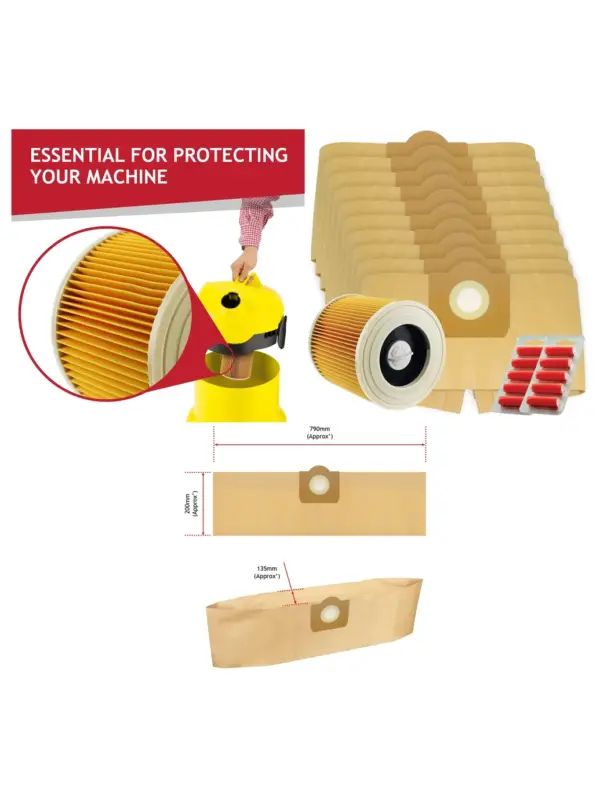 Karcher WD3/WD3P/MV3 Vacuum Dust Bag & Filter – Pack of 10 + Fresheners