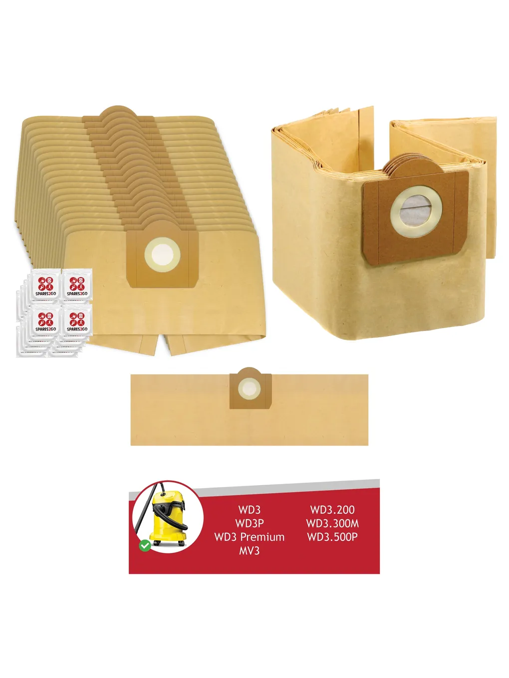 Karcher WD3/WD3P/MV3 Wet/Dry Dust Bags – 20 Pack + Freshener Tabs