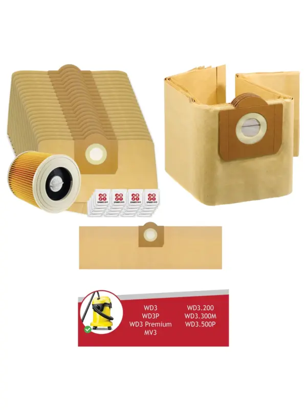 Karcher WD3/WD3P/MV3 Wet/Dry Vacuum Dust Bags (20)+Filter & Freshener