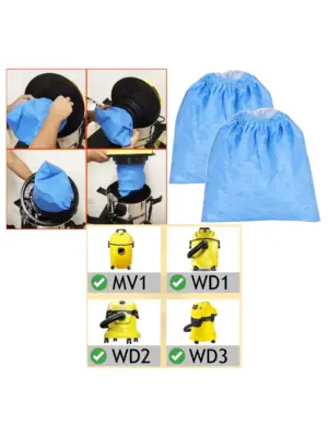 Karcher Wet/Dry Vacuum Filter Bags – Fits MV1, WD1-3 – Pack of 2