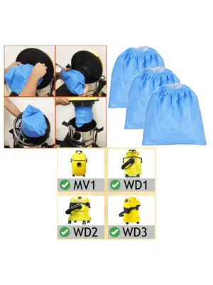 Karcher Wet/Dry Vacuum Filter Bags – Fits MV1, WD1-3 – Pack of 3