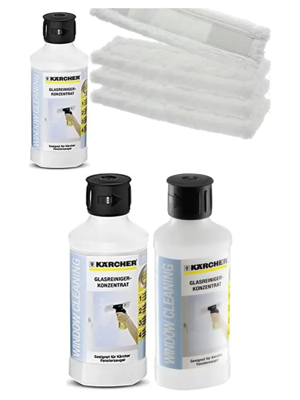 Karcher Window Vac Kit – 4 Microfiber Cleaning Pads + 500ml Fluid