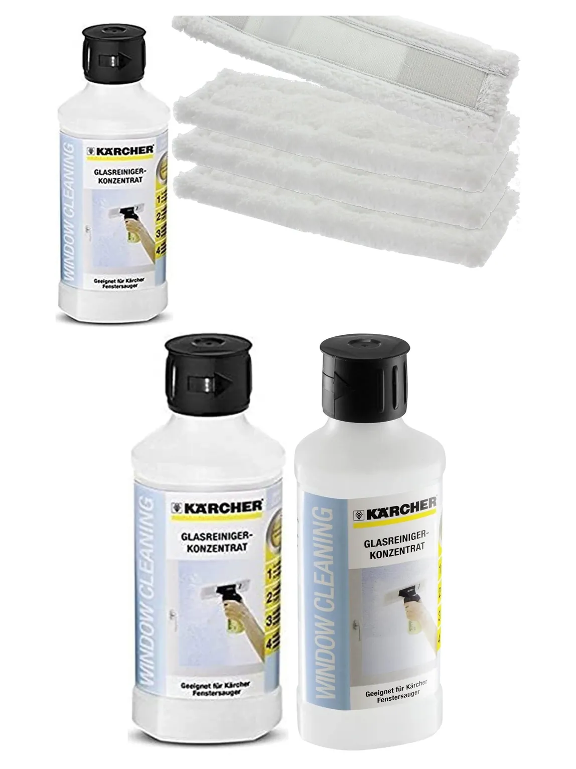 Karcher Window Vac Kit – 4 Microfiber Cleaning Pads + 500ml Fluid