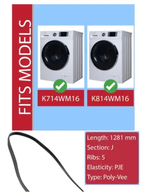 Kenwood 1281mm Poly V Drive Belt for Washers – K714WM16/K814WM16
