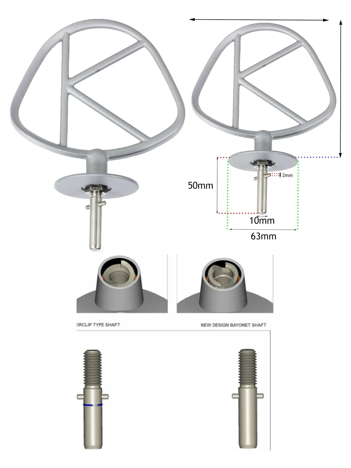 Kenwood Aluminum Chef K Beater Attachment for KM0‑KM5 & A900 Mixers