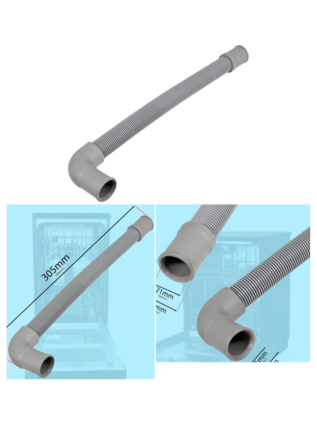 Kenwood Dishwasher Replacement Drain Hose 21mm x 305mm for KDW45/KID45