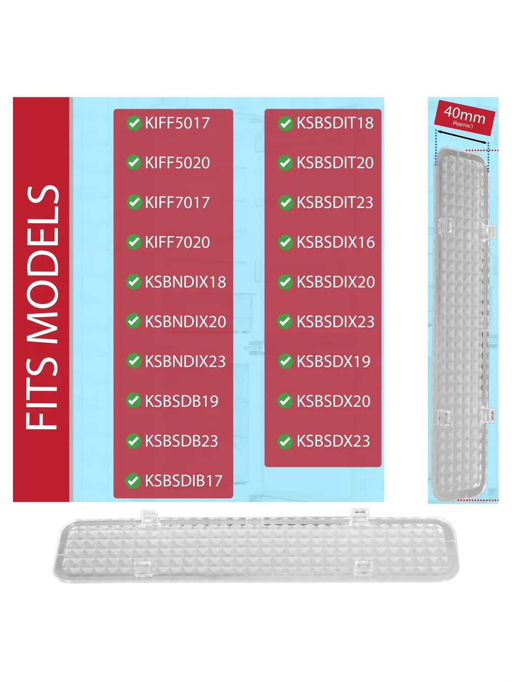 Kenwood Refrigerator Light Diffuser Panel 19x4 cm for KIFF50/KIFF70