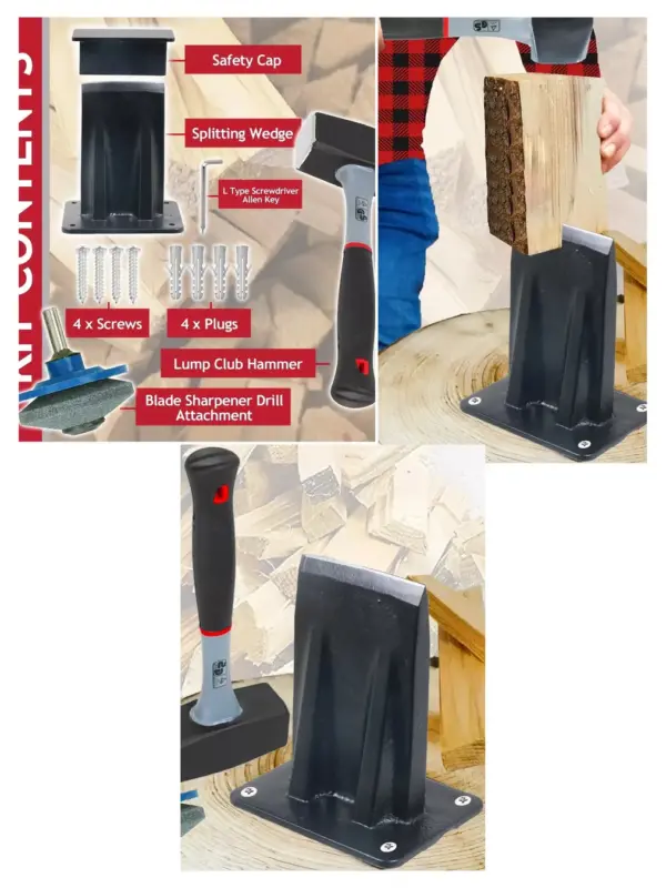 Kindling Splitter Kit – Sledge Hammer, Drill Sharpener & Chisel Set