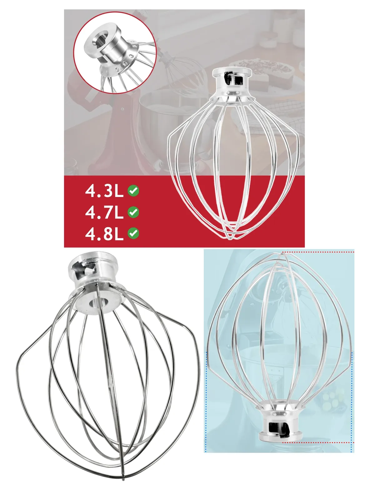 KitchenAid Type 6 Wire Whisk for 4.3-4.8L Tilt-Head Mixers KSM100-110