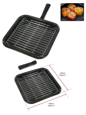 Lamona Black Square Grill Pan with Rack, Detachable Handle – 285x275mm