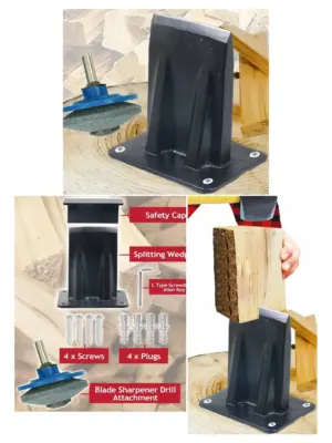 Large Wood Splitting Kit – Drill‑Mount Kindling Splitter & Sharpener
