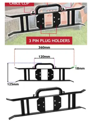 Lawnmower Extension Lead Reel with H‑Bracket Cable Organizer – 360×125 mm