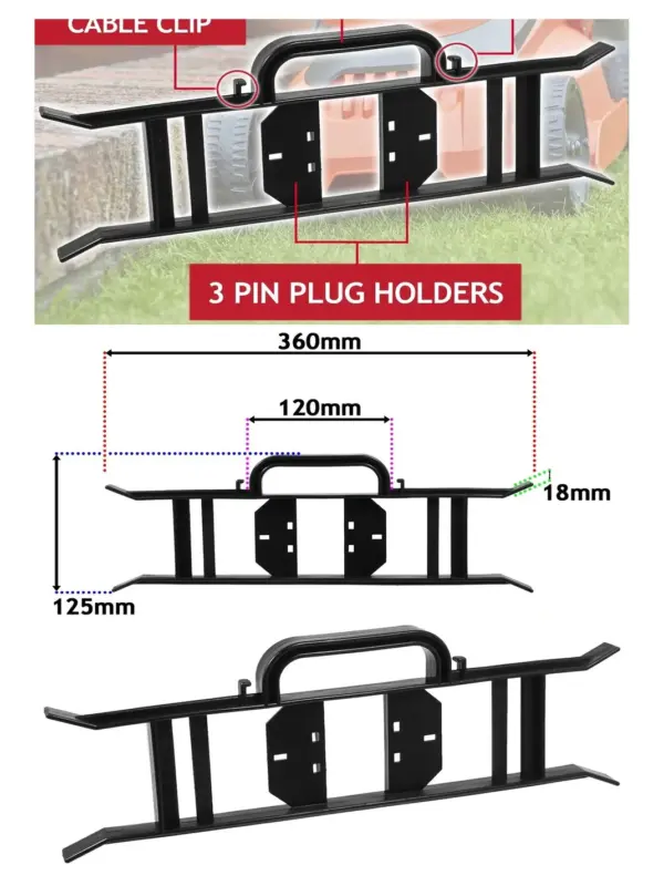Lawnmower Extension Lead Reel with H‑Bracket Cable Organizer – 360×125 mm