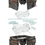 Leather Tool Belt with 12 Pockets, Riveted Double Layer + Goggles