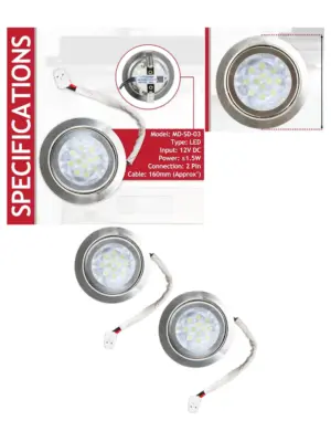 LED Cooker Hood Light 70mm, 1.5W 12V DC – Pack of 2 Silver