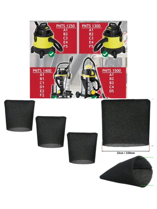 Lidl Parkside Foam Filter Sleeves 22cm Pack of 3 for PNTS Wet/Dry Vac