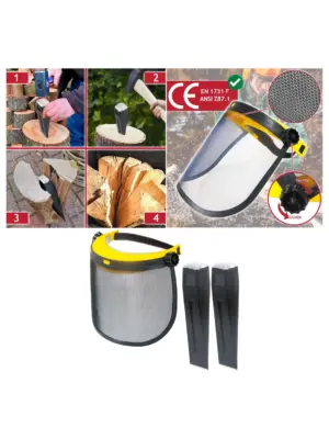 Log Splitter Safety Kit – 2 Wood Chisel Wedges & Mesh Face Shield