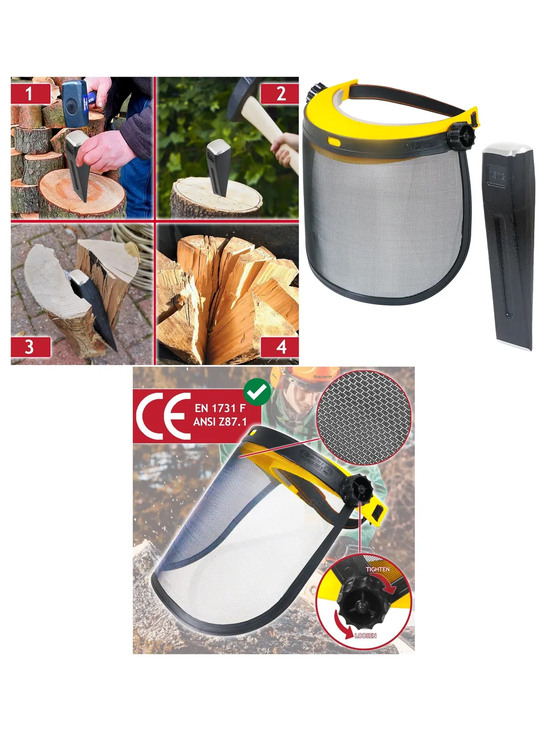 Log Splitter Safety Kit with Face Shield & Wood Splitting Wedge
