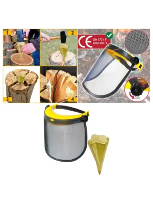 Log Splitter Safety Shield Kit Protective Mesh Visor & Wood Wedge