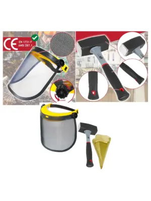 Log Splitting Safety Kit – Maul Wedge, 4lb Lump Hammer & Mesh Visor