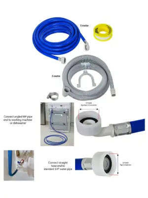 LOGIK 5m Fill & Drain Hose Set for Washer/Dishwasher with PTFE Tape