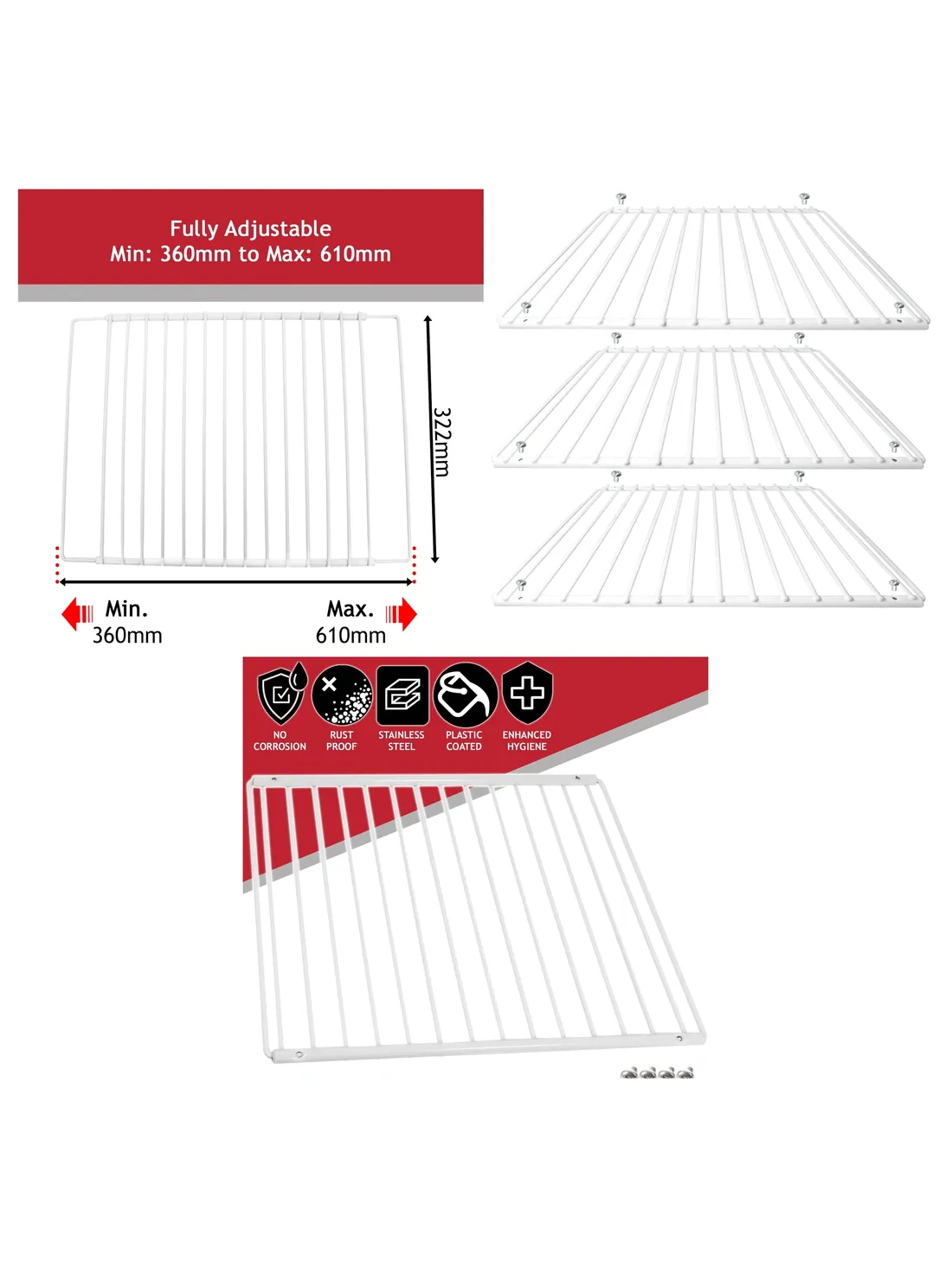 LOGIK Adjustable Plastic Coated Extendable Fridge Shelf Set 3