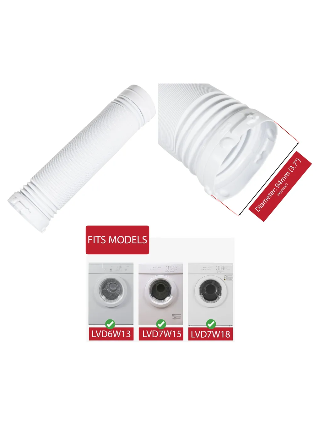 Logik Dryer Vent Hose 1.7m External Pipe - 94mm for LVD6W13/7W15/7W18