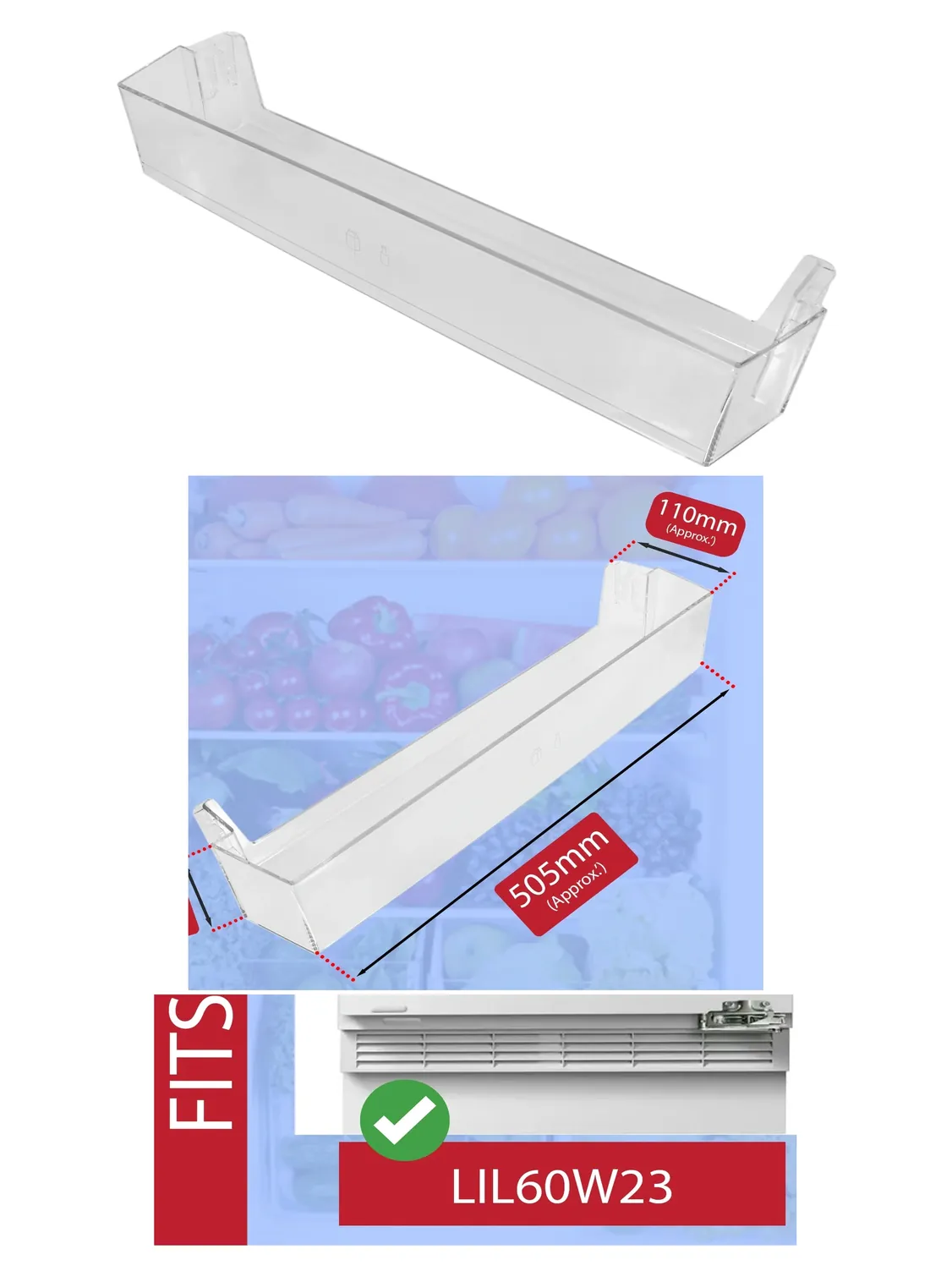 Logik Fridge Door Shelf - Bottle & Dairy Tray Rack LIL60W23