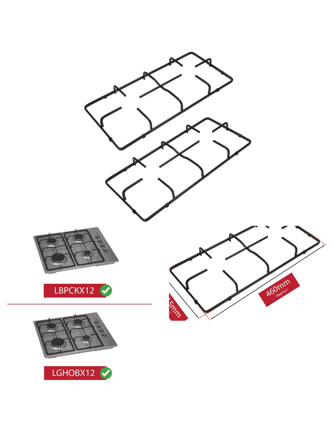 Logik Pan Support Stand for Gas Hob – 460×215 mm, 2‑Piece Set