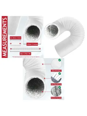 Logik Portable AC Insulated PVC Vent Hose 5m x 2.5m Aluminum Duct