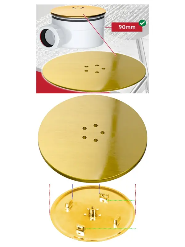 Luxury Brushed Brass 110mm Shower Trap Plug Cover with 90mm Tray