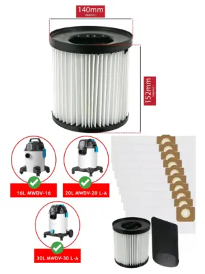 Mac Allister MWDV Vacuum Filter Sleeve Kit 16/20/30L with 10 SMS Bags