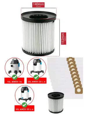 Mac Allister Vacuum Filter for MWDV16L/20L/30L + 10 SMS Bags