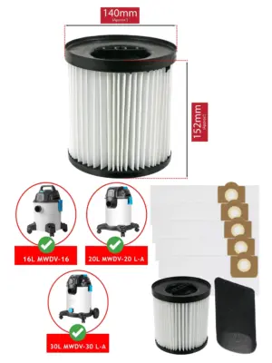 Mac Allister Vacuum Filter Sleeve for MWDV16/20/30L and 5 SMS Bags