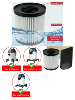 Mac Allister Vacuum Filter Sleeve Replacement for MWDV16/20/30L + 5 Bags