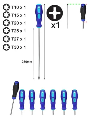 Magnetic Long Screwdriver Set 7‑Piece Torx T10‑T30 & Phillips PH2 400mm