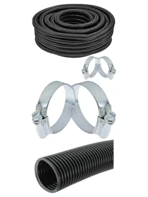 Marine Pond Flexible Hose 25mm x 20m Corrugated Pipe and 2 Clamps