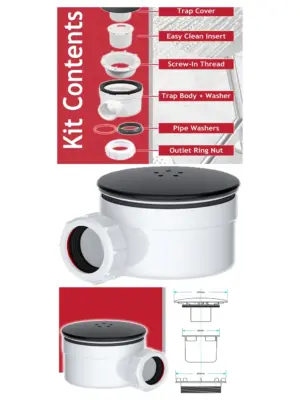 Matt Black 90mm Dome Shower Drain Trap Kit – Luxury 1.5 Water Waste