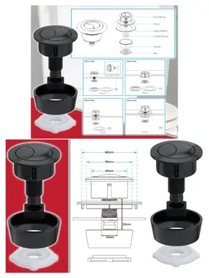 Matt Black Universal Dual-Flush Toilet Button Kit – Fits 20‑60mm Holes