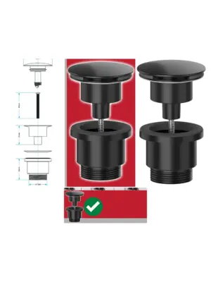 Matte Black 60mm Pop‑Up Sink Plug – Click‑Clack Push Dome Stopper