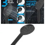 Matte Black Round Showerhead – 1/2" Large Size with 3 Spray Modes