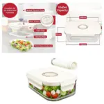 Medium 1.04L Vacuum Seal Glass Food Container with Clip Lid & Pump